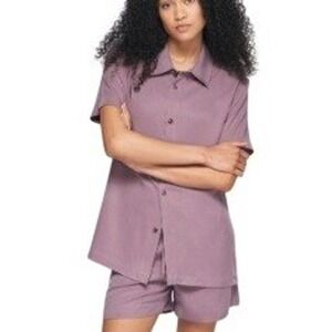 KOTN 100% Lyocell Short Sleeve Button-Up Mauve Purple Shirt Size M